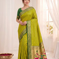 Graceful Lime Green Soft Silk Paithani Woven Designer Saree for Women