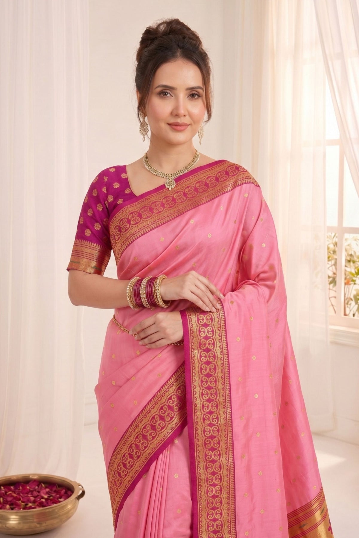 Beautiful Pink Soft Silk Paithani Woven Designer Saree for Women