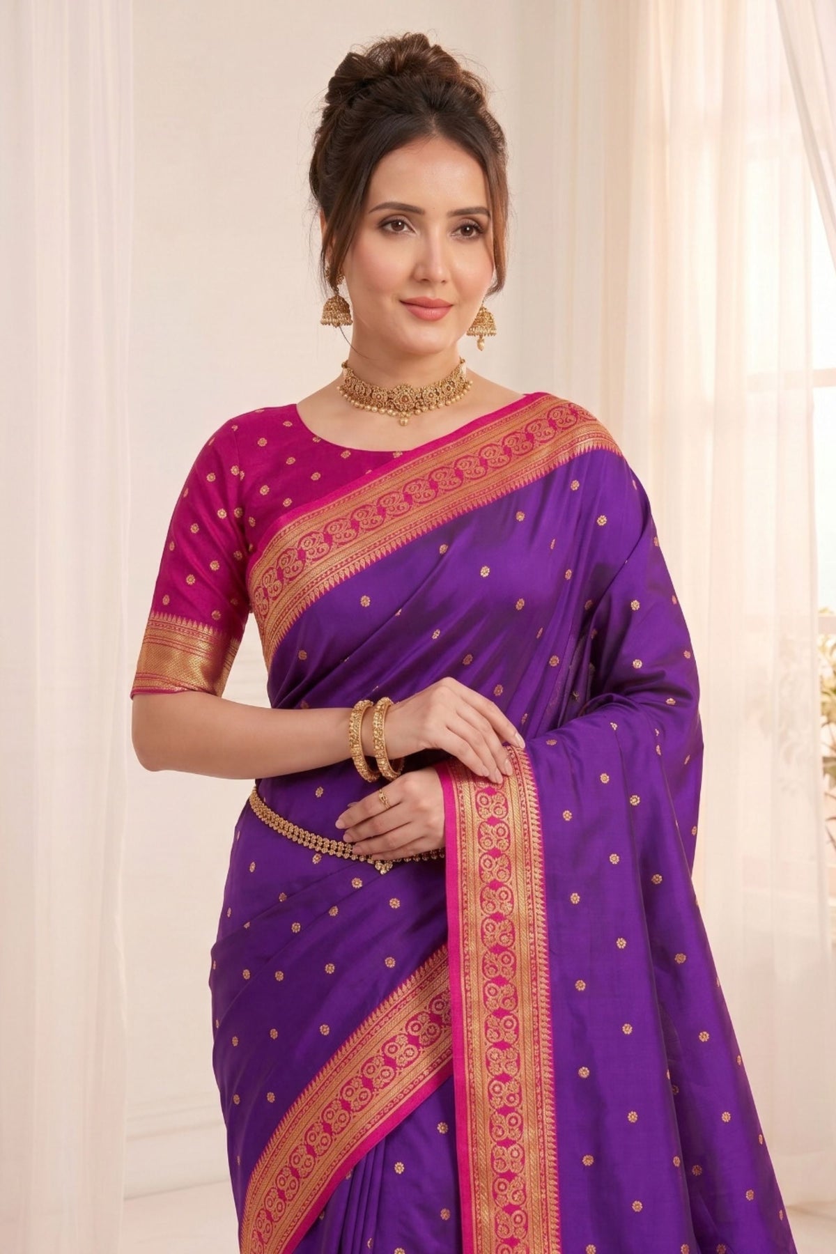Lovely Purple Soft Silk Paithani Woven Designer Saree for Women