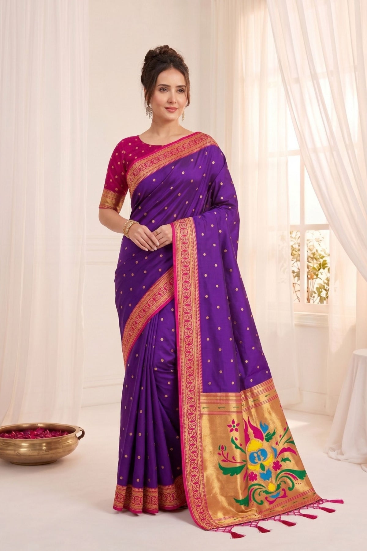 Lovely Purple Soft Silk Paithani Woven Designer Saree for Women