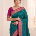 Amazing Teal Blue Soft Silk Paithani Woven Designer Saree for Women
