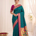 Amazing Teal Blue Soft Silk Paithani Woven Designer Saree for Women