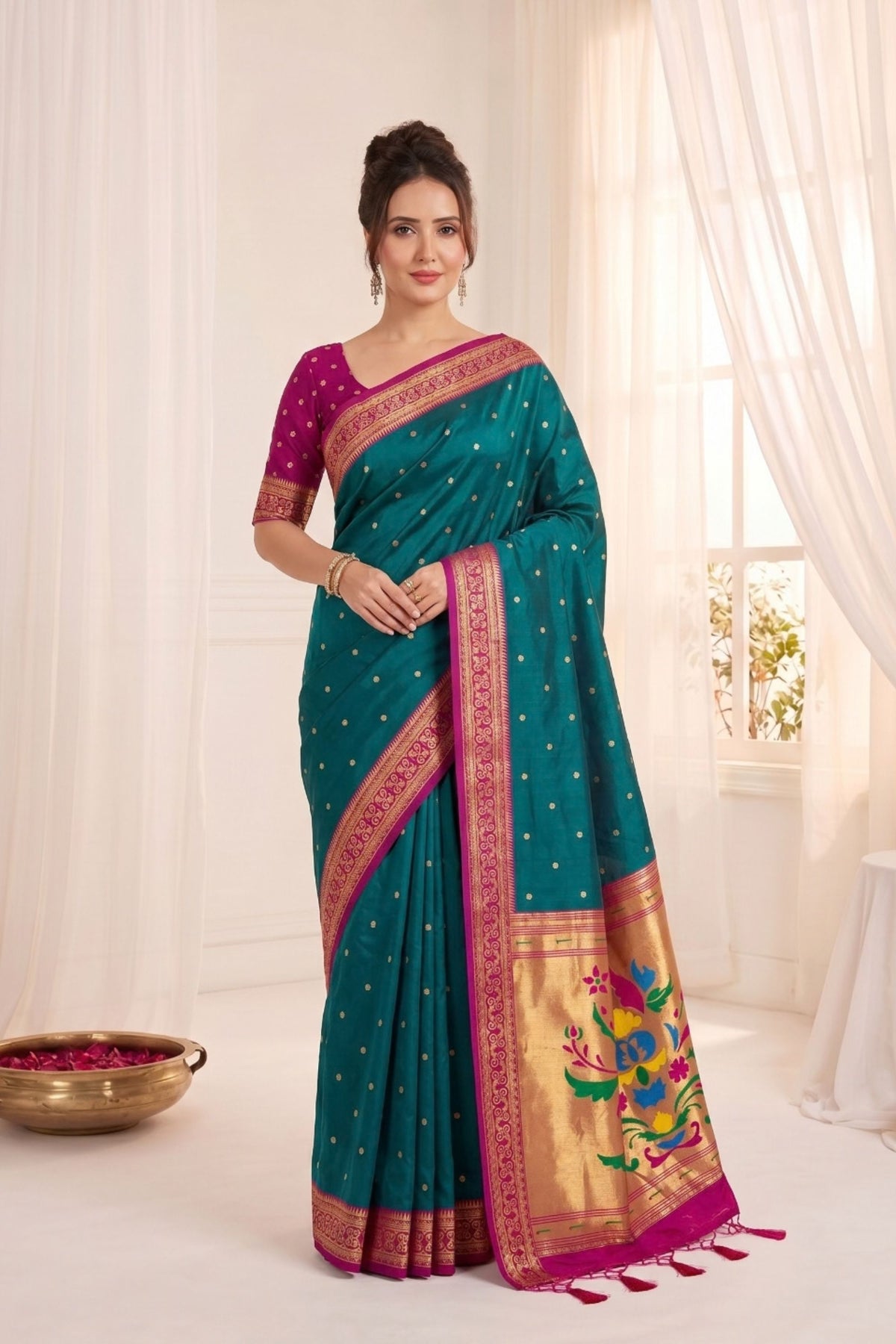 Amazing Teal Blue Soft Silk Paithani Woven Designer Saree for Women