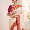 Stunning Off White Soft Silk Paithani Woven Designer Saree for Women