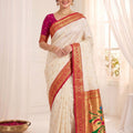 Stunning Off White Soft Silk Paithani Woven Designer Saree for Women
