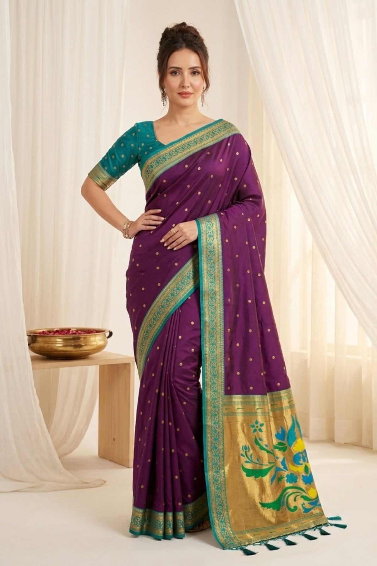 Wonderful Purple Soft Silk Paithani Woven Designer Saree for Women