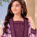 Captivating Purple Cotton Floral Printed Palazzo Suit with Embroidered Shrug for Girls