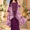 Captivating Purple Cotton Floral Printed Palazzo Suit with Embroidered Shrug for Girls