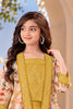 Radiant Mustard Yellow Floral Printed Cotton Palazzo Suit with Embroidered Shrug for Girls