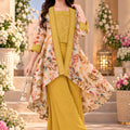Radiant Mustard Yellow Floral Printed Cotton Palazzo Suit with Embroidered Shrug for Girls