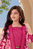 Vibrant Rani Pink Floral Printed Designer Palazzo Suit with Embroidered Shrug for Girls