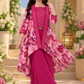 Vibrant Rani Pink Floral Printed Designer Palazzo Suit with Embroidered Shrug for Girls