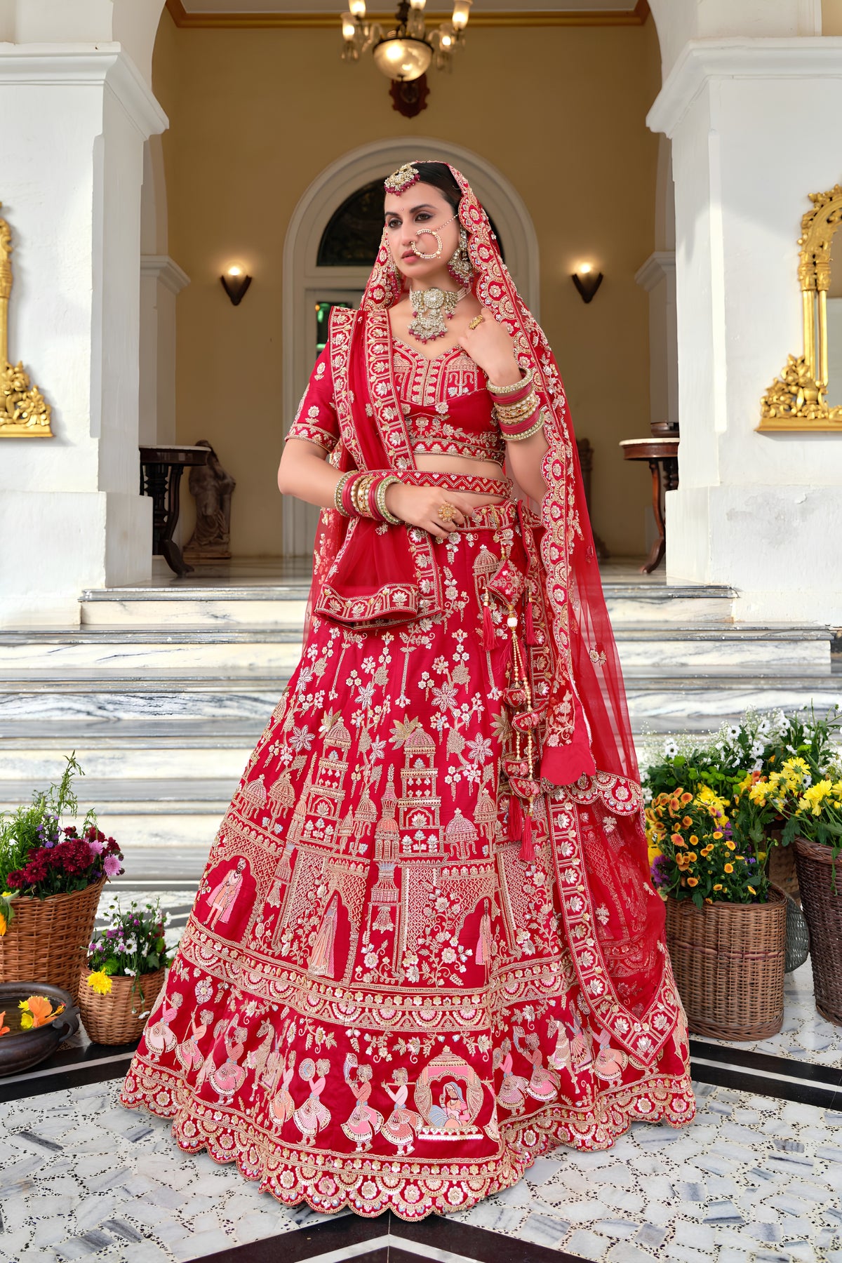 Stylish Red Premium Silk Designer Lehenga Choli with Embroidery Work and Dupatta for Women