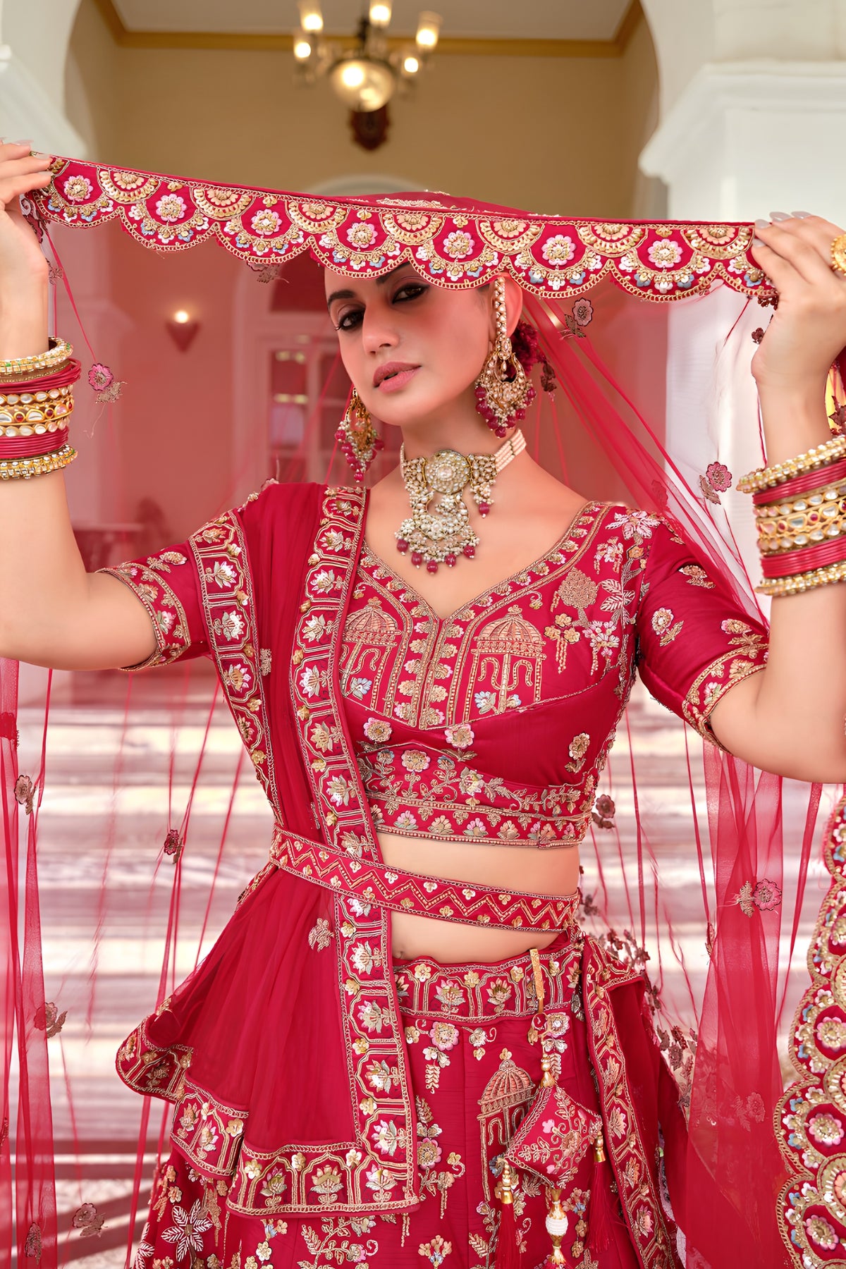 Stylish Red Premium Silk Designer Lehenga Choli with Embroidery Work and Dupatta for Women