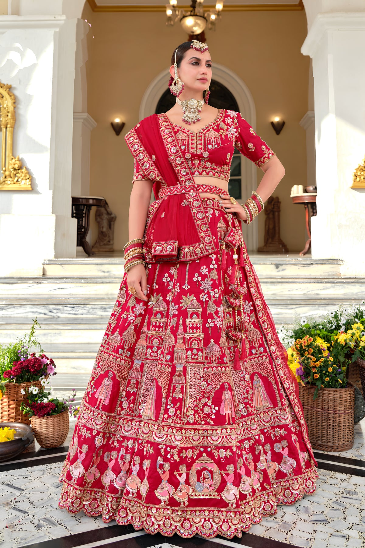 Stylish Red Premium Silk Designer Lehenga Choli with Embroidery Work and Dupatta for Women