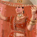 Exquisite Rust Orange Premium Silk Bridal Lehenga Choli with Heavy Embroidery Work and Dupatta