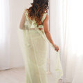 Elegant Pastel Green Heavy Soft Net Thread Sequin Embroidery Work Saree for Women