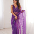 Stylish Purple Heavy Soft Net Sequin Embroidery Saree for Women