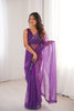 Stylish Purple Heavy Soft Net Sequin Embroidery Saree for Women