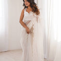 Premium White Heavy Soft Net Sequin Embroidery Saree for Women
