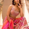 Exquisite Rani Pink Chinon Silk Designer Palazzo Suit with Heavy Embroidery Work and Dupatta