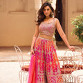 Exquisite Rani Pink Chinon Silk Designer Palazzo Suit with Heavy Embroidery Work and Dupatta