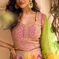 Vibrant Multicolor Chinon Silk Designer Palazzo Suit with Heavy Embroidery Work and Contrast Dupatta