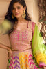 Vibrant Multicolor Chinon Silk Designer Palazzo Suit with Heavy Embroidery Work and Contrast Dupatta