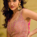 Vibrant Multicolor Chinon Silk Designer Palazzo Suit with Heavy Embroidery Work and Contrast Dupatta