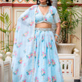 Radiant Sky Blue Georgette Floral Printed Designer Lehenga Choli with Dupatta for Women