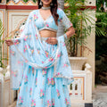 Radiant Sky Blue Georgette Floral Printed Designer Lehenga Choli with Dupatta for Women
