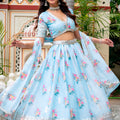 Radiant Sky Blue Georgette Floral Printed Designer Lehenga Choli with Dupatta for Women