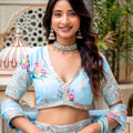Radiant Sky Blue Georgette Floral Printed Designer Lehenga Choli with Dupatta for Women