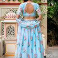 Radiant Sky Blue Georgette Floral Printed Designer Lehenga Choli with Dupatta for Women