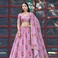Charming Pink Georgette Floral Printed Designer Lehenga Choli with Dupatta for Women