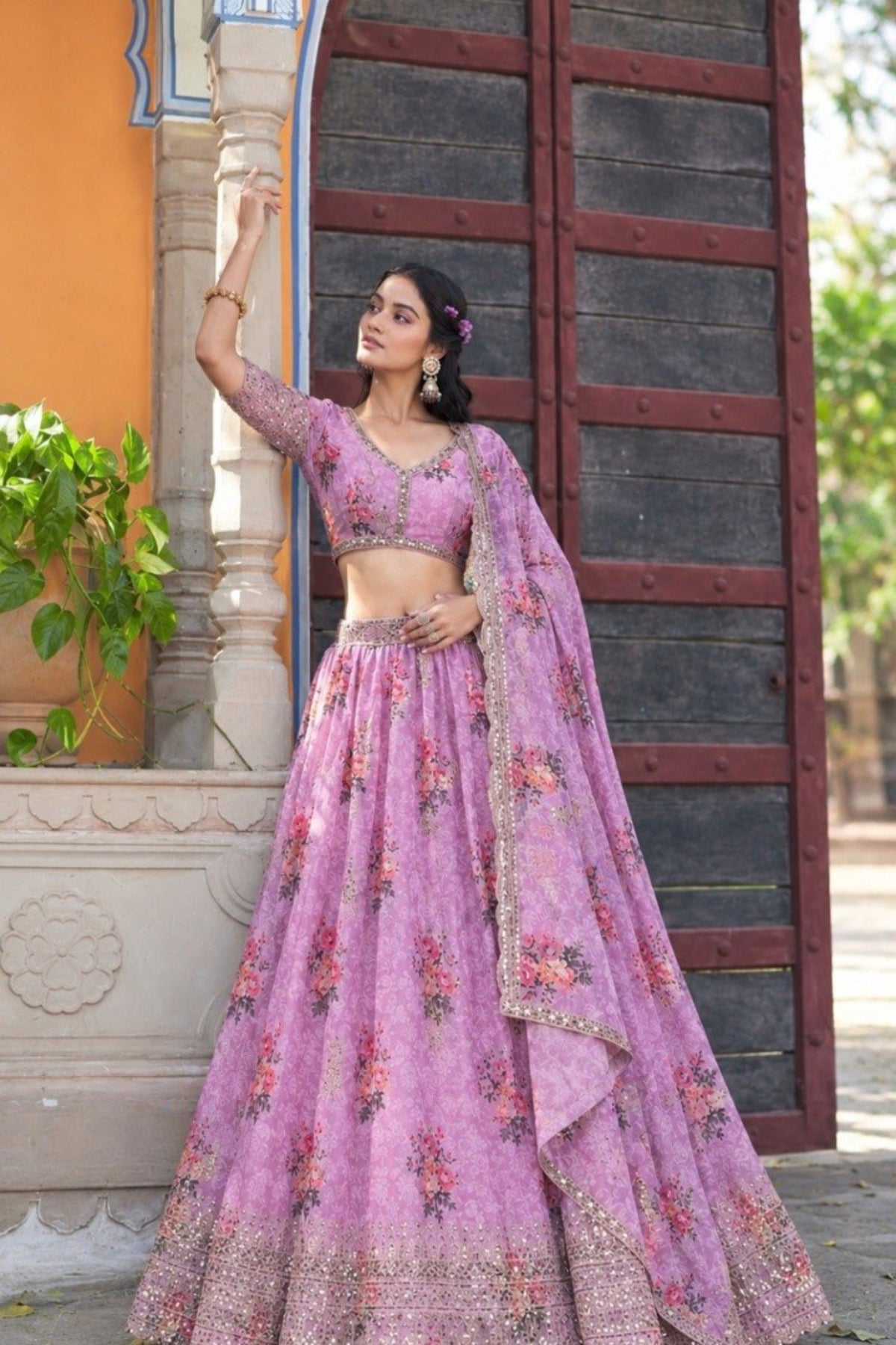 Charming Pink Georgette Floral Printed Designer Lehenga Choli with Dupatta for Women