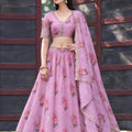 Charming Pink Georgette Floral Printed Designer Lehenga Choli with Dupatta for Women