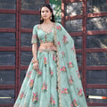 Refreshing Mint Green Georgette Floral Printed Designer Lehenga Choli with Dupatta for Women