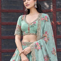 Refreshing Mint Green Georgette Floral Printed Designer Lehenga Choli with Dupatta for Women