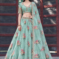 Refreshing Mint Green Georgette Floral Printed Designer Lehenga Choli with Dupatta for Women