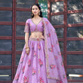 Enchanting Lavender Georgette Floral Printed Designer Lehenga Choli with Dupatta for Women