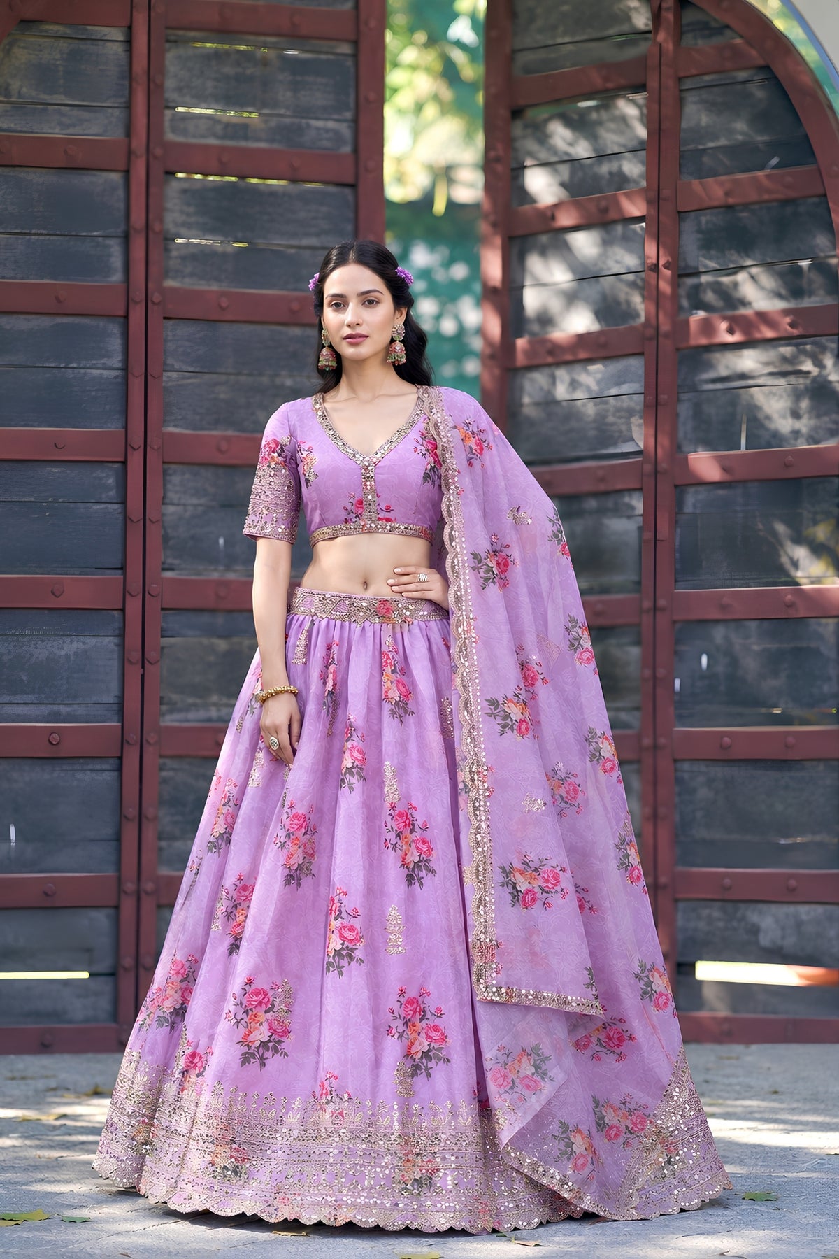 Enchanting Lavender Georgette Floral Printed Designer Lehenga Choli with Dupatta for Women