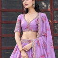 Enchanting Lavender Georgette Floral Printed Designer Lehenga Choli with Dupatta for Women