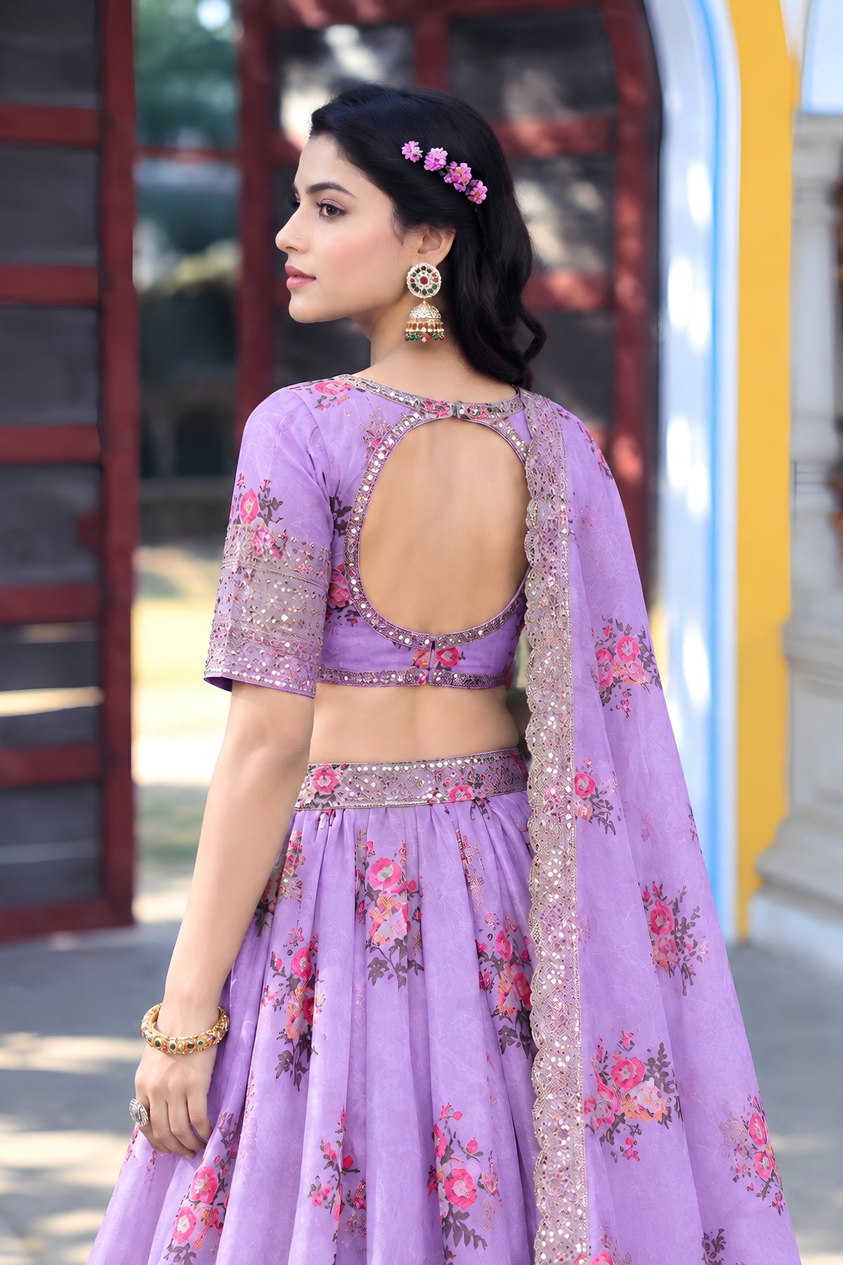 Enchanting Lavender Georgette Floral Printed Designer Lehenga Choli with Dupatta for Women