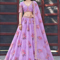 Enchanting Lavender Georgette Floral Printed Designer Lehenga Choli with Dupatta for Women