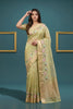 Elegant Pastel Green Organza Tissue Silk Embroidery Work Designer Saree for Women