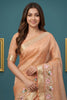 Beautiful Peach Pink Organza Tissue Silk Embroidery Work Designer Saree for Women