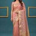 Lovely Dusty Pink Organza Tissue Silk Embroidery Work Designer Saree for Women