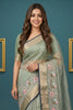 Graceful Sea Green Organza Tissue Silk Floral Embroidery Work Designer Saree for Women