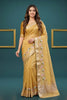Traditional Mustard Yellow Organza Tissue Silk Embroidery Work Designer Saree for Women